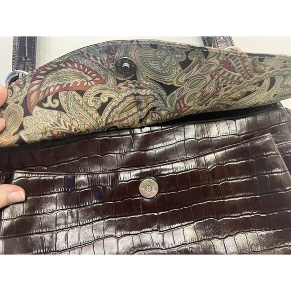 MAXX NEW YORK Designer Women's VTG Burgundy Red Croc Leather Shoulder Handbag - Picture 8 of 11